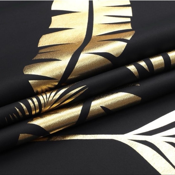 Blackout Curtains 108Inches Length Gold Foil with Palm Leaf Design Thermal - Picture 4 of 7